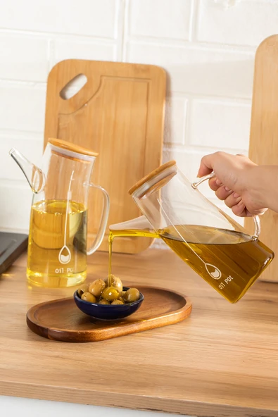 Porsima 2093 Bambu Kapaklı Vakumlu Borosilikat Cam Yağdanlık Yağlık Sirkelik 700ml ürün görseli 1