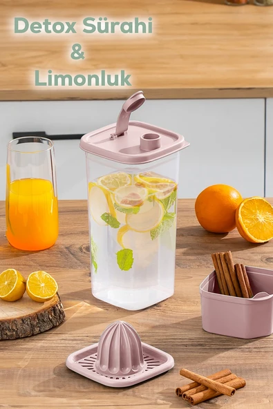 Porsima 1110-5 Sızdırmaz Kapaklı Detoks Sürahi - Matara - Limonluk - Şerbetlik - Suluk Şeffaf Pudra 2lt ürün görseli 1