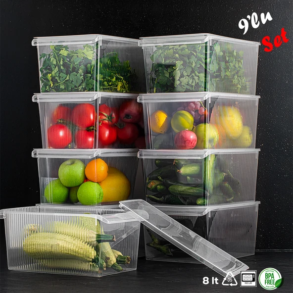 Porsima 3185 9 Adet Kapaklı Dolap İçi ve Buzdolabı İçi Düzenleyici Banyo Mutfak Organizeri 8 Litre ürün görseli 1