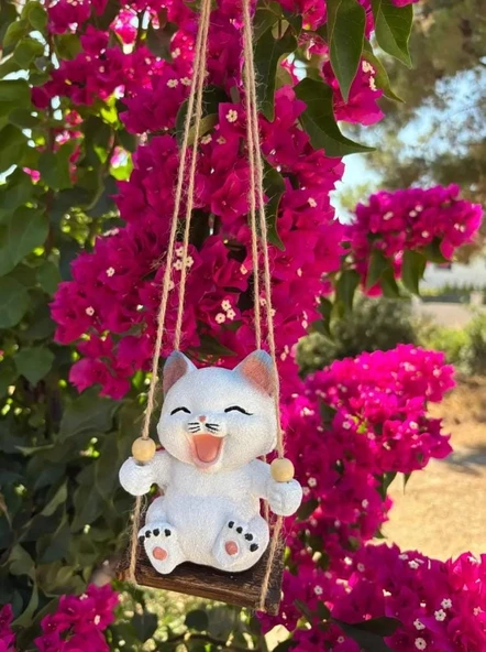 Sallanan Kedi Polyester Duvar Balkon Bahçe Süsü 4 FARKLI RENK ürün görseli 1