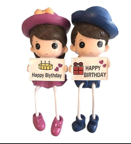 Sevgiliye Kız-Erkek Hediyelik Happy Birhday Baskılı Oturan Biblo ürün görseli 1