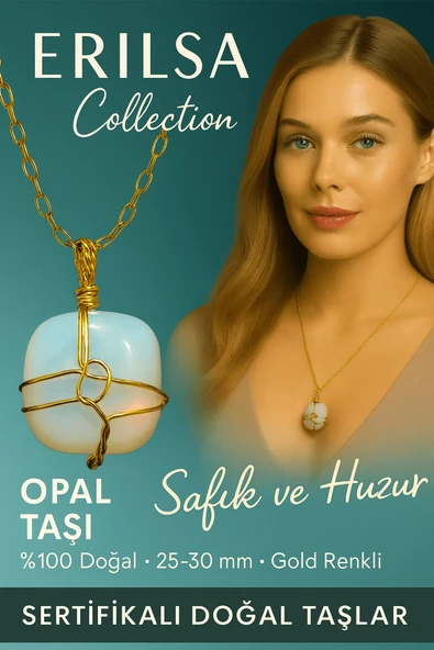 Sertifikalı Tel Sargılı Doğal Opal Taşı Kolye – Altın Kaplama Pozitif Enerji ve Sezgi Taşı ürün görseli 1