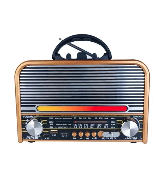 NS-6678 Retro, Nostaljik, Ahşap LED Işıklı Müzik Seti FM Radyo USB MP3 Player Bluetooth Hoparlör Tasarım ürün görseli 1