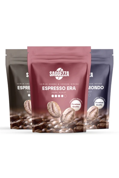 Saggezza Tanışma Paketi, Espresso Lago 1000 gr + Espresso Mondo 1000 gr + Espresso Era 1000 gr ürün görseli 1
