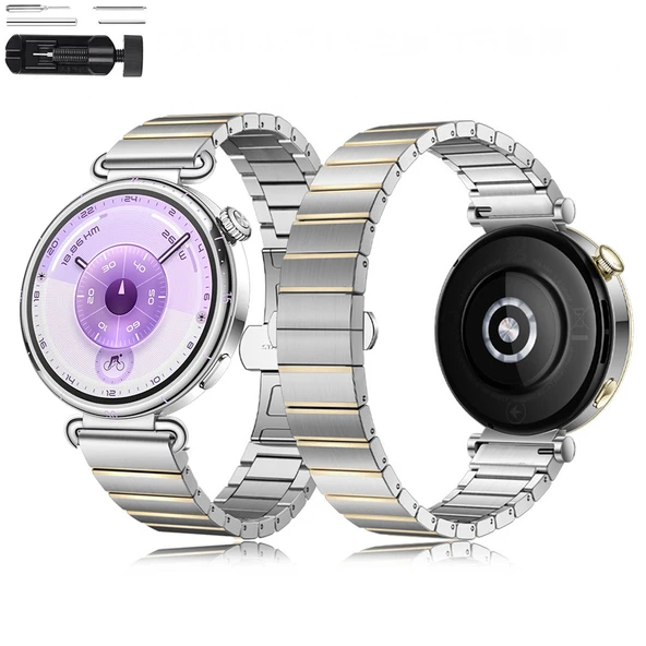 Huawei Watch GT6 41mm İle Uyumlu Renk Detaylı 18mm Paslanmaz Çelik Metal Kordon Kayış  Gold ürün görseli 1