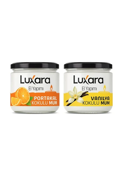 Luxara Home 2’li El Yapımı Kokulu Mum Seti – Portakal & Vanilya – Dekoratif Cam Kavanoz ürün görseli 1