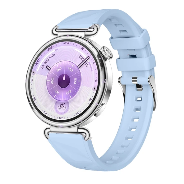 Sneezy Huawei Watch GT6 41mm İle Uyumlu Prism Metal Tokalı Soft Yumuşak Silikon Kordon  Açık Mavi ürün görseli 1