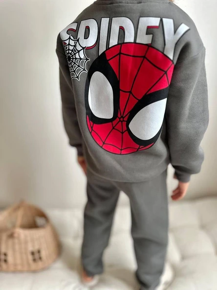 Cg Kids Örümcek adam Erkek Çocuk 3 iplik şardonlu kalın kumaş Alt Üst Takım Süper Kalite ürün görseli 1