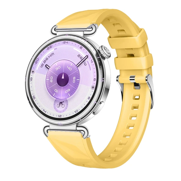 Sneezy Huawei Watch GT6 41mm İle Uyumlu Prism Metal Tokalı Soft Yumuşak Silikon Kordon  Sarı ürün görseli 1