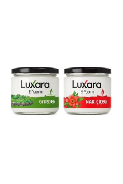 Luxara Home 2’li El Yapımı Kokulu Mum Seti – Garden & Nar Çiçeği – Dekoratif Cam Kavanoz ürün görseli 1