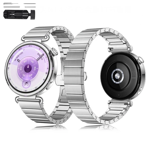 Huawei Watch GT6 41mm İle Uyumlu Renk Detaylı 18mm Paslanmaz Çelik Metal Kordon Kayış  Gümüş ürün görseli 1