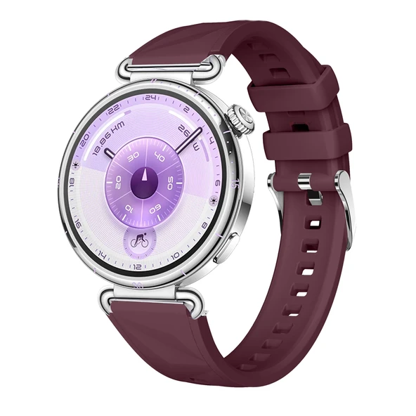 Sneezy Huawei Watch GT6 41mm İle Uyumlu Prism Metal Tokalı Soft Yumuşak Silikon Kordon  Mürdüm ürün görseli 1