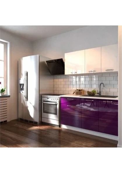 T Designo Hale Hazır Mutfak Dolabı 140 Cm- Parlak Mürdüm ve Beyaz Tezgah Dahil ürün görseli 1