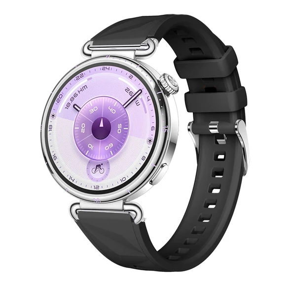 Sneezy Huawei Watch GT6 41mm İle Uyumlu Prism Metal Tokalı Soft Yumuşak Silikon Kordon  Siyah ürün görseli 1