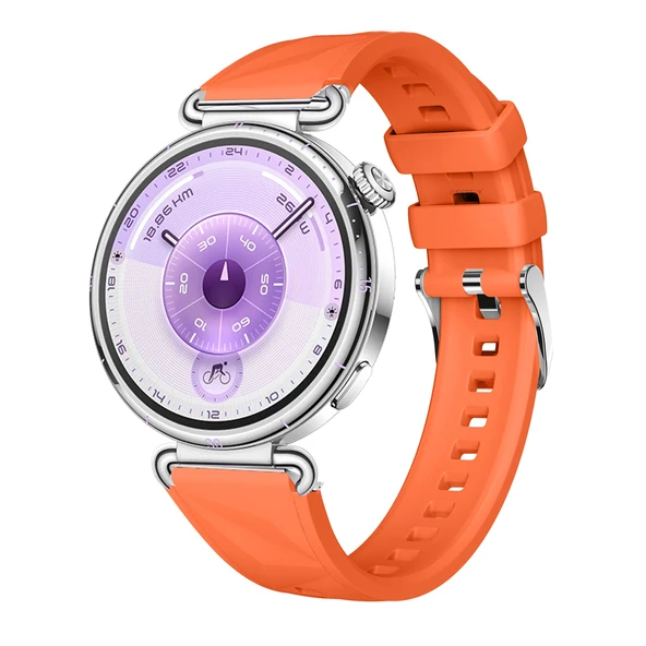 Sneezy Huawei Watch GT6 41mm İle Uyumlu Prism Metal Tokalı Soft Yumuşak Silikon Kordon  Turuncu ürün görseli 1