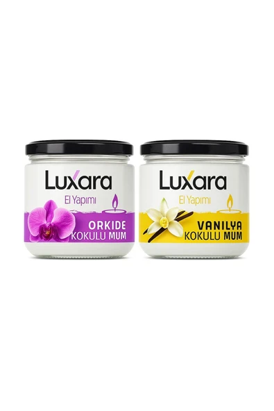 Luxara Home 2’li El Yapımı Kokulu Mum Seti – Orkide & Vanilya – Dekoratif Cam Kavanoz ürün görseli 1