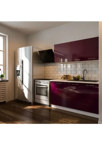 T Designo Eylül Hazır Mutfak Dolabı 140 cm Parlak Mürdüm- Tezgah Dahil ürün görseli 1