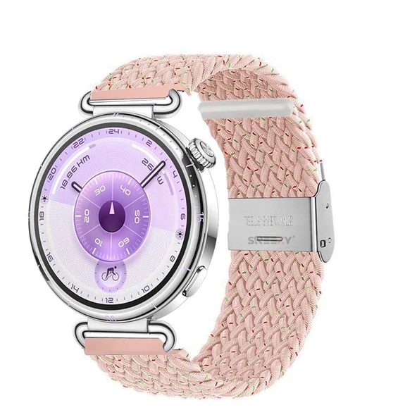 Sneezy Huawei Watch GT6 41mm İle Uyumlu Metal Klips Solo Fiberlink Kumaş Örgü Kordon  Pudra ürün görseli 1
