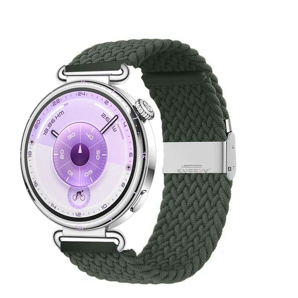 Sneezy Huawei Watch GT6 41mm İle Uyumlu Metal Klips Solo Fiberlink Kumaş Örgü Kordon  Haki ürün görseli 1