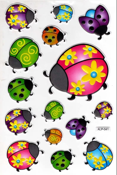 Sticker Kabartmalı A4 Boyutunda Stiker Defter, Planlayıcı Etiket-(lim041) - Renkli Uğurböceği ürün görseli 1
