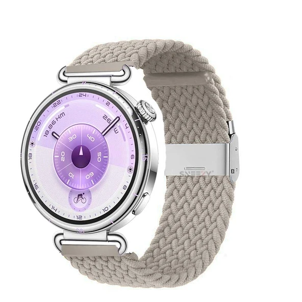 Sneezy Huawei Watch GT6 41mm İle Uyumlu Metal Klips Solo Fiberlink Kumaş Örgü Kordon  Starlight ürün görseli 1