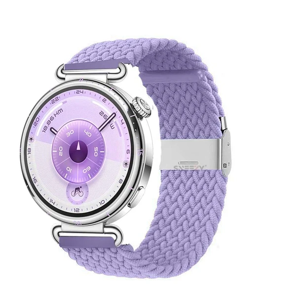 Sneezy Huawei Watch GT6 41mm İle Uyumlu Metal Klips Solo Fiberlink Kumaş Örgü Kordon  Lila ürün görseli 1