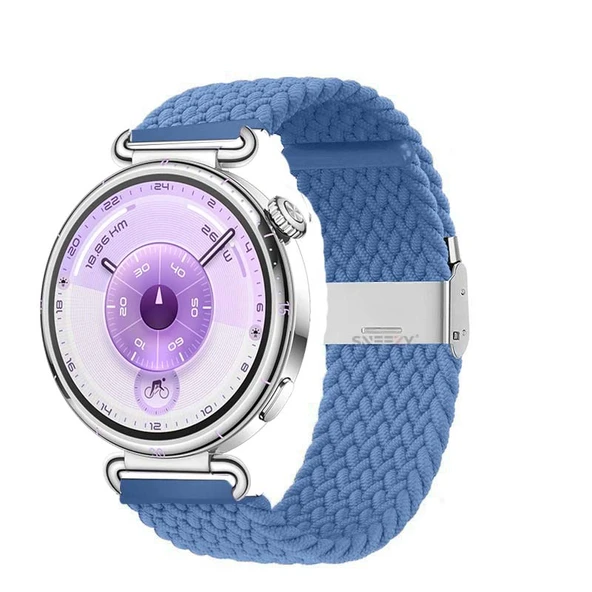 Sneezy Huawei Watch GT6 41mm İle Uyumlu Metal Klips Solo Fiberlink Kumaş Örgü Kordon  Mavi Açık ürün görseli 1