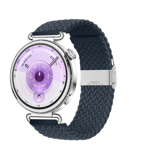 Sneezy Huawei Watch GT6 41mm İle Uyumlu Metal Klips Solo Fiberlink Kumaş Örgü Kordon  Mavi Koyu ürün görseli 1