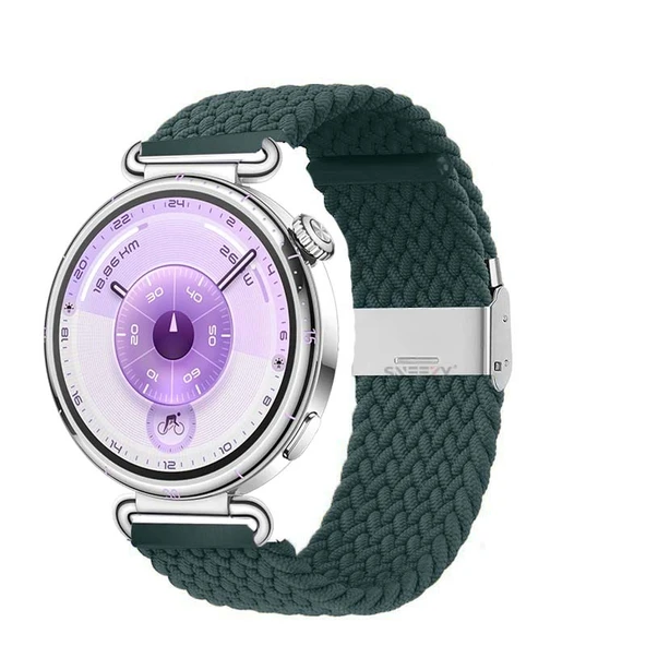 Sneezy Huawei Watch GT6 41mm İle Uyumlu Metal Klips Solo Fiberlink Kumaş Örgü Kordon  Petrol ürün görseli 1