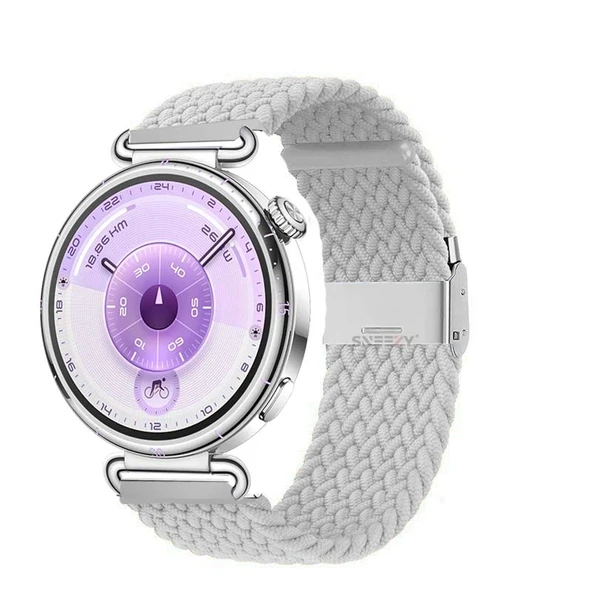 Sneezy Huawei Watch GT6 41mm İle Uyumlu Metal Klips Solo Fiberlink Kumaş Örgü Kordon  Gri ürün görseli 1