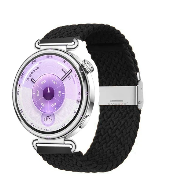 Sneezy Huawei Watch GT6 41mm İle Uyumlu Metal Klips Solo Fiberlink Kumaş Örgü Kordon  Siyah ürün görseli 1