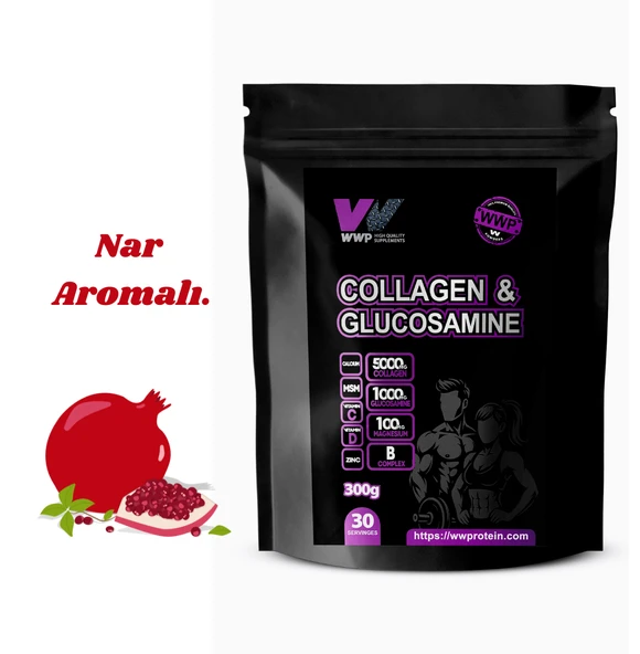 WWP Collagen & Glucosamine, Kolajen & Glukozamin Destek Tozu . 300g . Nar Aromalı. ürün görseli 1