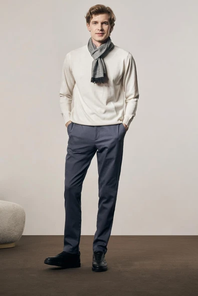 İndigo Mavi Yan Cep Düz Paça Pamuklu Comfort Fit Chino Casual Pantolon 1003255166 ürün görseli 1