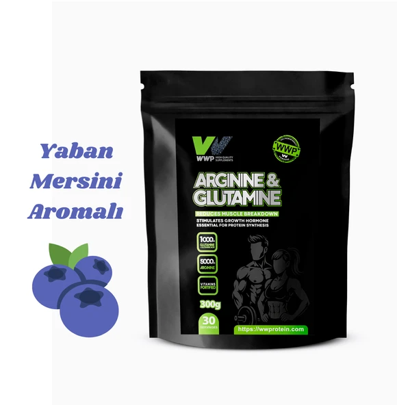 WWP Arginine & Glutamine . Kas yıkımını etkili şekilde azaltır . 300g . Yaban Mersini Aromalı. ürün görseli 1