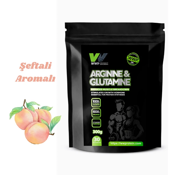 WWP Arginine & Glutamine . Kas yıkımını etkili şekilde azaltır . 300g . Şeftali Aromalı. ürün görseli 1