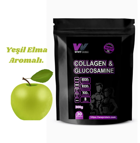 WWP Collagen & Glucosamine, Kolajen & Glukozamin Destek Tozu . 300g . Yeşil Elma Aromalı. ürün görseli 1