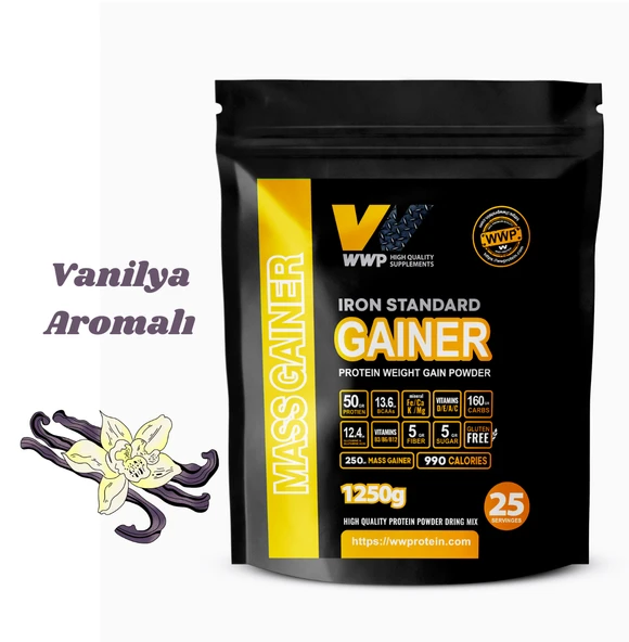 WWP IRON STANDARD GAINER . Gerçek Sporcular İçin Premium Kilo ve Kas Kazandırıcı . 1250g . Vanilya Aromalı. ürün görseli 1