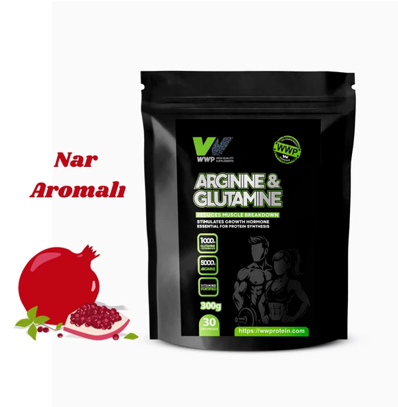 WWP Arginine & Glutamine . Kas yıkımını etkili şekilde azaltır . 300g . Nar Aromalı. ürün görseli 1