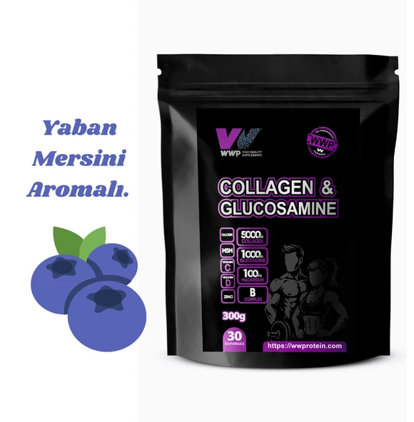 WWP Collagen & Glucosamine, Kolajen & Glukozamin Destek Tozu . 300g . Yaban Mersini Aromalı. ürün görseli 1