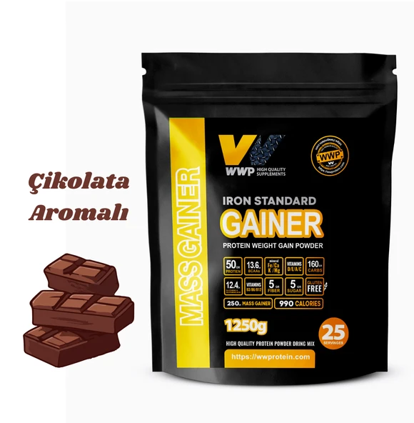 WWP IRON STANDARD GAINER . Gerçek Sporcular İçin Premium Kilo ve Kas Kazandırıcı . 1250g . Çikolata Aromalı. ürün görseli 1