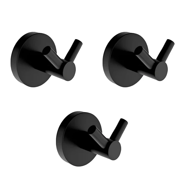 Siyah İkili Askılık 3’lü Set Vidalı Paslanmaz Metal Duvar Askısı Banyo ve Mutfak İçin Modern Tasarım ürün görseli 1