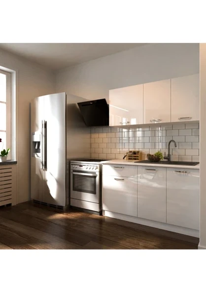 T Designo Esin Hazır Mutfak Dolabı 140 cm -Tezgah Dahil - Parlak Beyaz ürün görseli 1