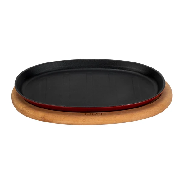 Lava Döküm Oval Fajita Tabağı Kayın Servis Ahşabı Ölçü 18x28cm. (Harici tava tutucu dahil değildir.)-Bordo ürün görseli 1