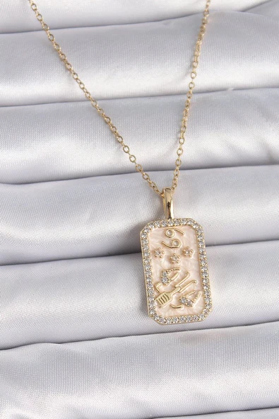 316L Çelik Gold Renk Zincir Yengeç Burcu Zirkon Taşlı Kadın Kolye - TJ-BKO9467 ürün görseli 1