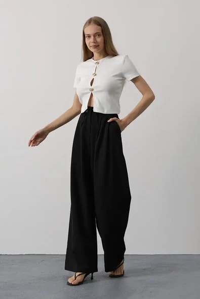 Pileli Bağcıklı Oversize Pantolon ürün görseli 1