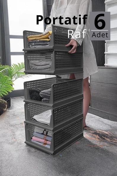 Mithra Life 6 lı Kayar Raf Organizer – Gri Dolap İçi Kıyafet, Aksesuar Düzenleyici MIT1264 ürün görseli 1