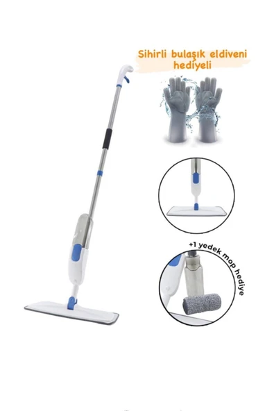 Sprey Mop + 2 Adet Mop Bezi + Sihirli Silikon Bulaşık Eldiveni ürün görseli 1
