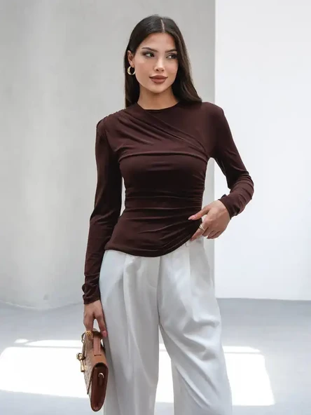 YANI BÜZGÜLÜ SANDY BLUZ - Resim 9