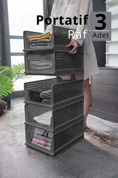 Mithra Life 3 lü Kayar Raf Organizer – Gri Dolap İçi Kıyafet, Aksesuar Düzenleyici MIT1263 ürün görseli 1