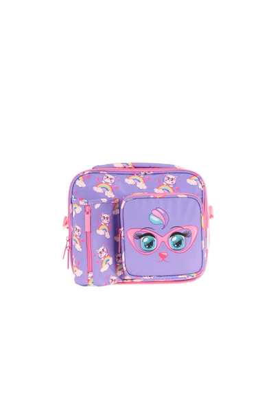 KAUKKO Kız Lila Pembe Kedi Isı Yalıtımlı Üç Bölmeli (Matara Cepli) Okul Beslenme Çantası L7236 ürün görseli 1